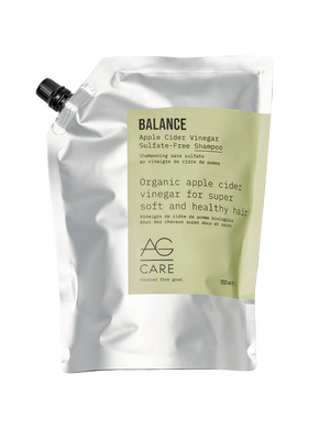 AG Care Balance Apple Cider Vinegar shampoo pouch on a gray background